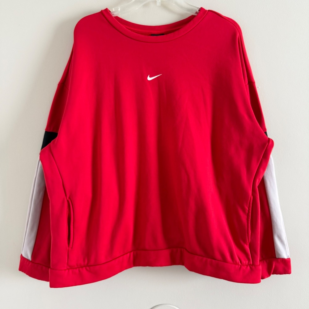 Nike Icon Clash Colorblock Crewneck Oversized Sweatshirt Red Black Womens XL
